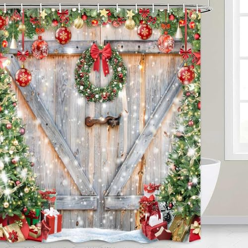 TACOKI 3D Duschvorhang 240x200 Weihnachten Duschvorhang Winter Bad Vorhang Antischimmel Wasserdicht Duschvorhänge Textil Polyester für Badezimmer Badewannen mit 12 Haken 2323z