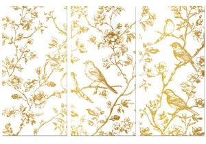 Peacoblue UV DTF Rub-On Transferfolie Möbel-Sticker Goldene Zweige und Vögel Muster 15x30cm, 3 Stk. Wasserfeste Deko-Transferaufkleber für Möbel Glas Porzellan Wäscheschränke Kommoden Holz Kunststoff