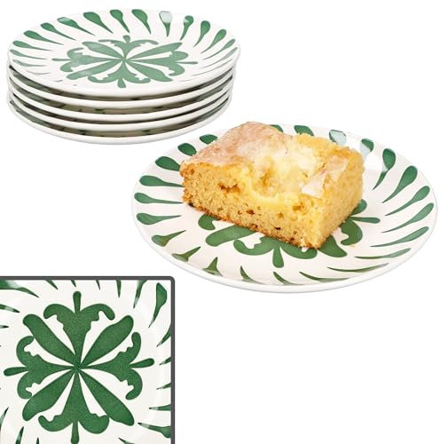 MamboCat Set di 6 piatti da torta in abete verde, piccoli piatti da colazione in gres porcellanato, per 6 persone con rami astratti, stoviglie per Natale, Avvento e Nicola