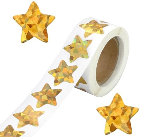 500 Stück Aufkleber Sterne, 2,5 cm Glitzer Sterne Aufkleber sterne sticker, Holografische goldene Sternenfolie Aufkleber, Selbstklebend, Sterne Belohnung Sticker für Weihnachtsdekoration (Gold)