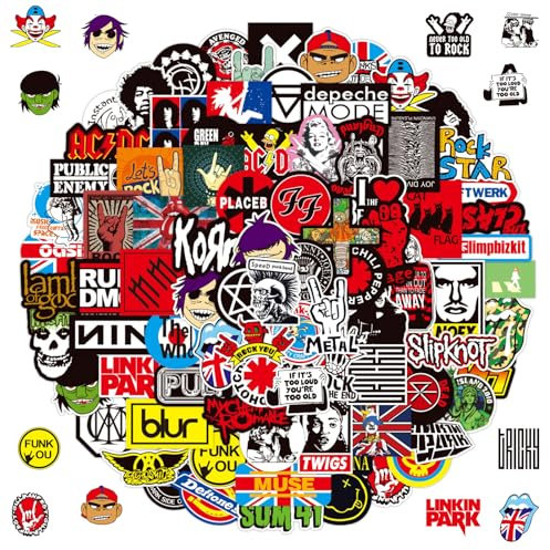 100 Stück Rock Band Punk Aufkleber, Classic Rock Sticker Pack, Cool Metal Punk Musik Aufkleber, Wasserdichte Aufkleber für Gitarre, Laptop, Wasserflaschen, Koffer, Helm, Teens, Students