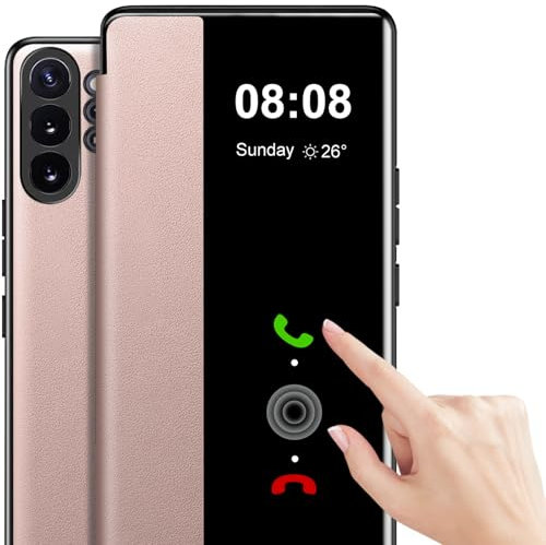 Flip Case for Samsung Galaxy Note 10 Plus Case S View, Clear View Folio PU Leather and TPU inner for Samsung Note 10 Plus Case, Anti-Scratch Flip Cover Phone Case for Samsung Galaxy Note10+ (Pink)