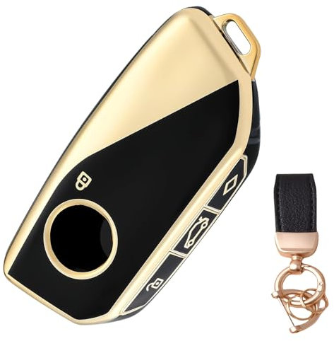 NEUHOO Accessoires de voiture compatibles avec BMW X3 G45 2024-2025, coque de clé et porte-clés - En silicone (noir doré)
