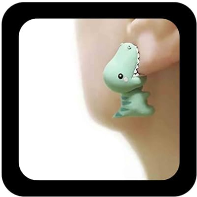 Xduargs Boho Cute Animal Bite Earrings 3D Clay Stud Earrings Cartoon Biting Ears Dinosaur Funny Earrings Vintage 3D Triceratops Bite Earrings for Women (Green)