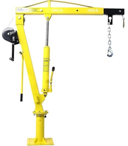 Paranco elettrico Argano elettrico Gru pieghevole per camion da 2000 libbre con argano idraulico, gru montata su gru a bandiera per carichi pesanti con gru a bandiera per paranco motore(Yellow)