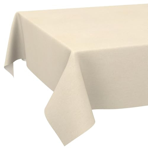 ANRO Tischdecke abwaschbar Leinenoptik Natur 130x90 cm Outdoor wetterfest | Tischwäsche aus beschichtetem Stoff – schmutz- & wasserabweisend, pflegeleicht – waschbar bei 30 °C