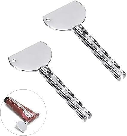 2Pcs Toothpaste Squeezer,Metal Tube Squeezer Key Stainless Steel Dispenser Roller Tube Presser Roller Tube Wringer Key Bathroom and Kitchen Gadgets for Various Tube Ointment Product (2Pcs Silver)
