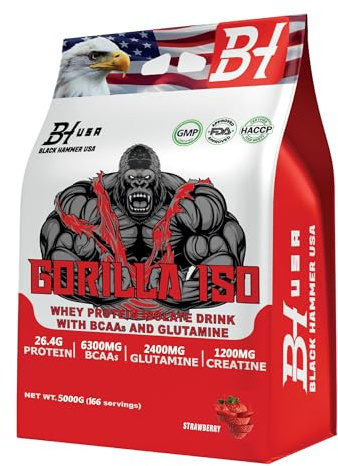 Black Hammer Nutrition Isolate Whey Protein – 5K / 2K – Fast Absorption & Muscle Recovery (5000g, Erdbeere)