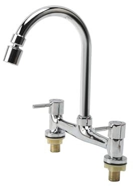 Rehomy Kitchen Mixer Tap with 2 Function Aerator, Kitchen Sink Faucet with 2 x 60CM Cold and Hot Pipes, 2 Hole Sink Mixer Taps Dual Levers Faucet with 360° Swivel Spout, Deck Mounted