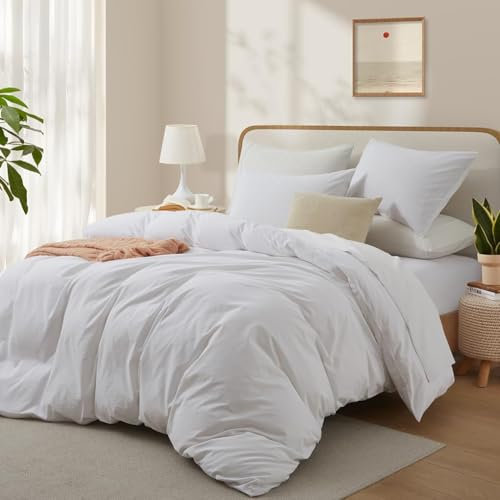 Boqingzhu Baumwolle Bettwäsche 200x220cm Weiß Einfarbig Uni Ästhetik Doppelbett Weich Renforce Baumwollbettwäsche Bettbezug 200x220cm und 2 Kissenbezüge 80x80cm mit Reißverschluss