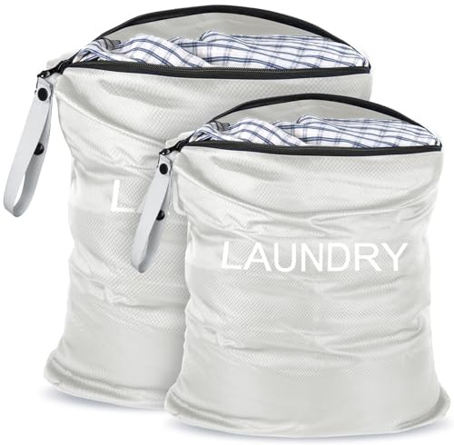 Wäschesack,Reise Schmutzwäsche 2 Pack Wasserdichte Reise Wäschebeutel mit Reißverschluss Faltbarer Wäschekorb Aufbewahrungstasche 2 Größen Stoffbeutel Reisen Startseite Urlaub(Silbergrau)
