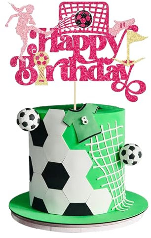 1 Stück Fussball Tortendeko Geburtstag, Tortenaufleger Fussball mit Happy Birthday Kuchen Deko Fußball Cake Topper für Kinder Junge Mädchen Geburtstag Fussball Sport Party Deko (Rosa)