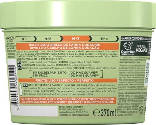 Garnier Fructis Nº3 Mascarilla Liso Keratina Cabello Encrespado, 370 ml