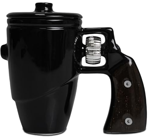 LUCYLANKER Tazza da caffè in Ceramica Elegante e Divertente con Manico a Pistola, ‌ Bicchiere Novità, Tazza da caffè Revolver Personalizzata, Regali Militari per Uomo, 450ML (06)