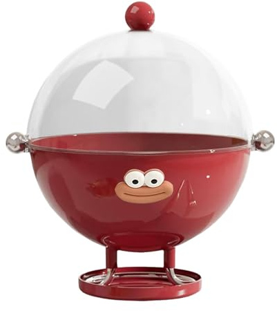 Colcolo Serving Fruit Bowl with Lid Clear Pedestal Basket Decor Organizer Container Storage Bowl for Breads Dining Table Vegetable, Red with Sticker