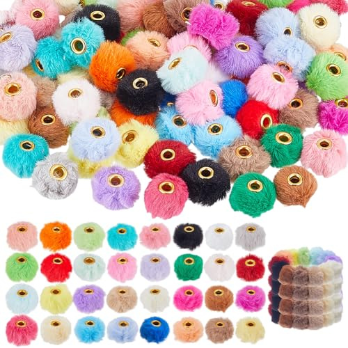 PH PandaHall 32 Farben 128 Stück Flauschige Perlen 20mm Pompom-Perlen Farbige Faux Fellperlen Plüschhandwerksperlen für Schmuckherstellung Stifte Armband Halskette Weihnachts Dekoration Loch: 4mm