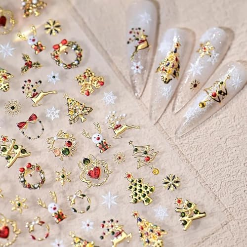 Evadollina Christmas Nail Stickers, Nagelkunst Aufkleber, Nail Charms, Nagelsticker, Nagelsticker selbstklebend, 5D-Nagelkunstaufkleber mit Goldrand