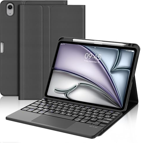 Coque Clavier pour iPad Air 11 Pouces (M4 2026, M3 2025, M2 2024), AZERTY Français Housse Clavier Bluetooth Magnétique Détachable avec Pavé Tactile pour iPad Air 10.9 (5e/4e Génération), Noir