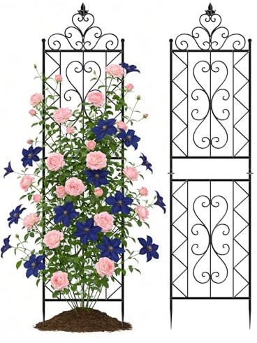 ARIFARO 200cm Metal Garden Trellis for Climbing Plants, Pack of 2, Indoor/Outdoor Sturdy Decorative Plant Trellises for Potted Plants, House Plants, Climbing Vines, Floral Pattern
