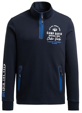 Camp David Herren Troyer-Sweatshirt aus Interlock mit Rücken-Artwork Blue Navy, XXL