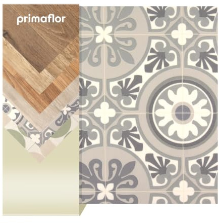 Primaflor PVC Boden Tacuto | Fliese Lagos | 200x200 cm | Textilrücken, R10 und 2,5 mm Gesamthöhe; für Fußbodenheizung sowie Wohn-, Büro- und Feuchträume geeignet