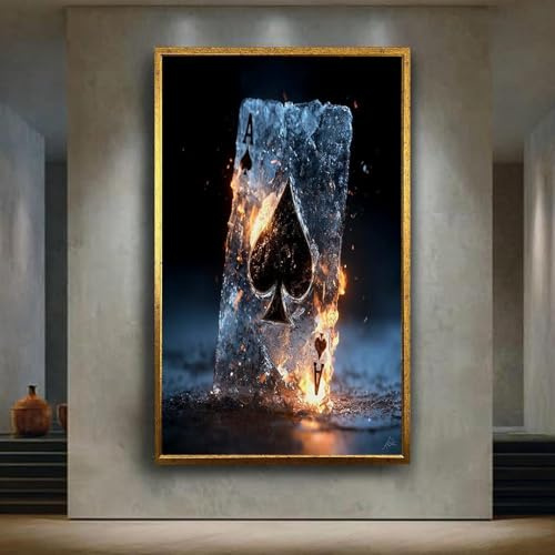 XINBAO Pik-Ass-Wandbild – Eisspielkarten-Druck – Poker-Leinwandposter, modernes Wandbild für die Heimdekoration (50 x 70 cm/rahmenlos)