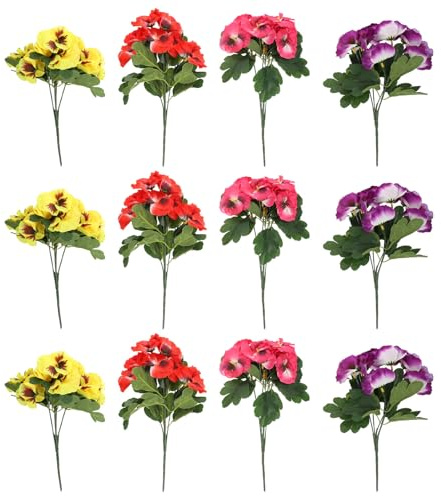Milisten Künstliche Blumen Langlebige Dekoration 12 Stück aus Kunststoff und Seide Zeitsparend und Pflegeleicht für Wohnbereich und Balkon für Eingangsbereiche und Geburtstagsdeko