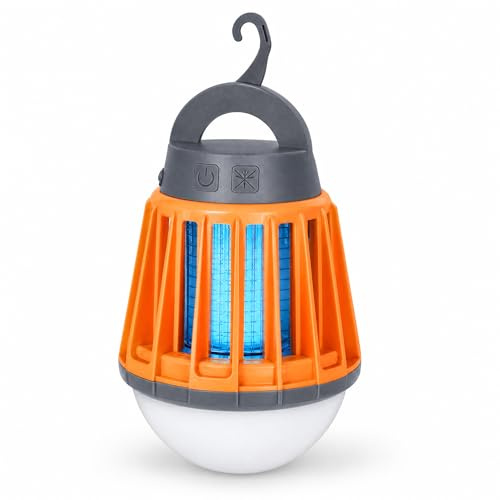 Yeepoo 2-in-1 Campinglampe & Insektenvernichter, USB Wiederaufladbare Mückenlampe mit 2000mAh Akku, IPX6 Wasserdichtes LED Zeltlicht mit Haken für Outdoor, Angeln, Garten, Notfall (Orange)