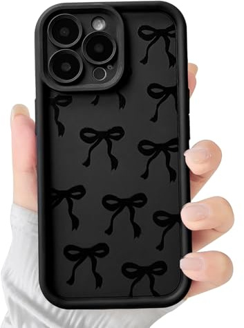 NITITOP for iPhone 13 Pro Max Case Cute Bow Ribbon Design,Black | For Women Girls, Aesthetic Bowknot Pattern, Soft TPU Shockproof Cover, Full Camera Protection