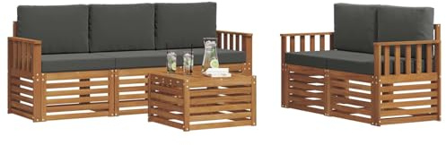 vidaXL Sofagarnituren 6 pcs Natur und Anthrazit Massivholz Akazie, Moderne Gartenmöbel, strapazierfähiges Outdoor-Sofa, Lounge-Set für die Terrasse, bequemes Sitzen draußen
