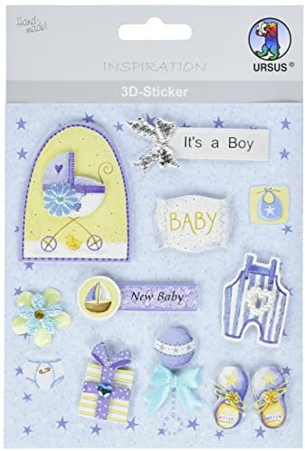 Ursus 56420064 - 3D Sticker Baby, bestehend aus mehreren Ebenen, aus verschiedenen hochwertigen Materialien, selbstklebend, ideal zum Verzieren von Grußkarten und Geschenken, Motiv 64