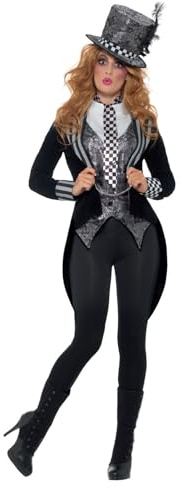 Smiffys Deluxe Dark Miss Hatter Costume, Black with Jacket, Waistcoat, Bowtie & Hat, Halloween Twisted Fairytale Fancy Dress, Adult Dress Up Costumes