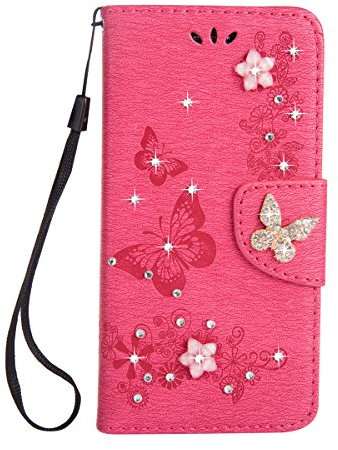 Mo-Beauty für Galaxy S8 Hülle, Malerei Schmetterling Muster mit Standfunktion Karteneinschub und Magnetverschluß hülle für Samsung Galaxy S8 + 1 x Schutzfolie (Rose pink)