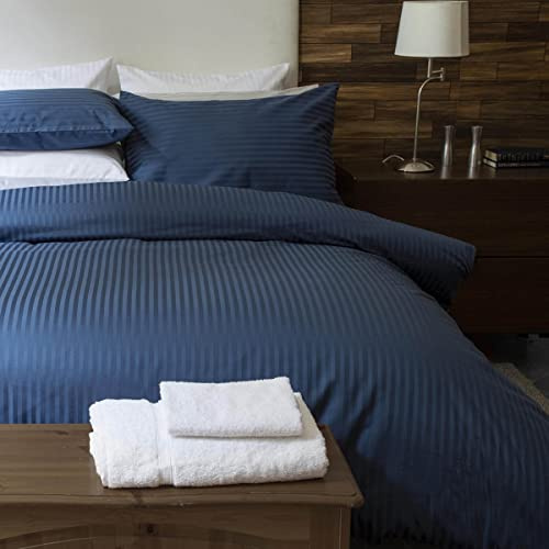 Belledorm Single Navy 540 Thread Count Satin Stripe 100% Cotton Duvet Cover Set