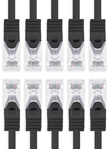 0,25m - schwarz - 10 Stück CAT.7 Netzwerkkabel Sftp (Rohkabel) Patchkabel (SET) 10000Mbit/s - 500 MHz konfektioniert mit 2 RJ45 Stecker Cat6a
