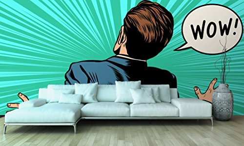 Sticker mural en vinyle et papier peint mural Comic Wow ! | Papier peint en vinyle décoratif | Papier peint | Plusieurs dimensions | Décoration pour salle à manger, salon, chambre 100x70cm