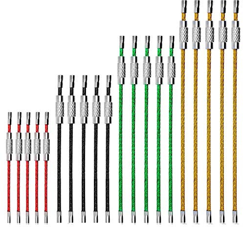 20 piezas Llaveros de alambre de metal, CNYMANY Llaveros de cable de 4 6 7.8 10 Llaveros de 2 mm Lazos con conector de acero inoxidable para etiquetas de identificación de equipaje para senderismo