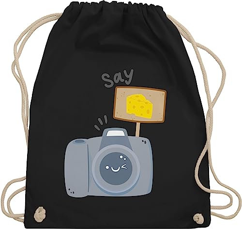 Turnbeutel Rucksack - Fotografie Geschenke Fotografen - Kamera Say Cheese - Unisize - Schwarz - geschenk fotograf fotokamera juterucksäcke fotografieren sportbeutel fotoapparat beuteltasche camera