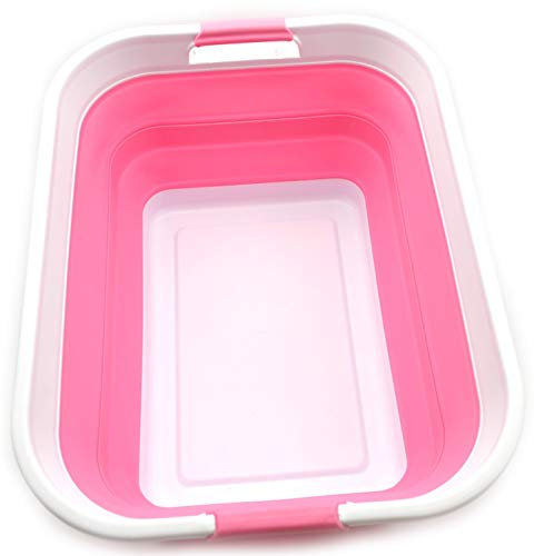 SAMMART 42L Zusammenklappbarer Wäschekorb aus Kunststoff - Zusammenklappbarer Aufbewahrungsbehälter/Organizer - Tragbare Waschwanne - Platzsparender Korb/Korb (Rosa, 1)