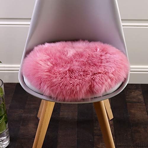 Rundes Schaffell Sitzkissen, Luxuriöses Fell Stuhlkissen Superweicher Autositzüberzug Rutschfeste Naturwollteppiche Schreibtisch Stuhlhocker Kissen (Rosa,Durchmesser 50 cm)