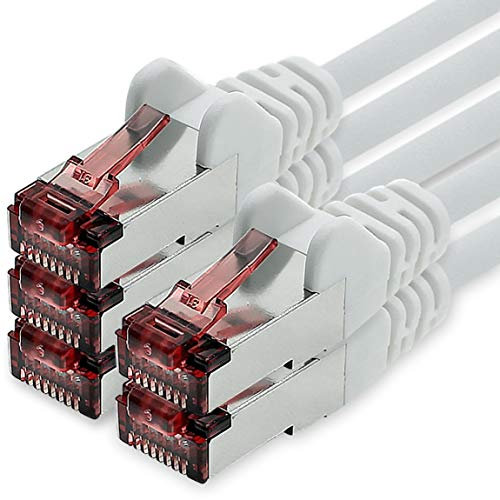 freiwerk Cable de red Cat.6 5m blanco - 5 x Cable Ethernet Lankabel Cat6 Lan Cable de red Sftp Pimf Patch Cable 1000 Mbit s compatible con Cat5 Cat5e Cat6a Cat7 Cat8