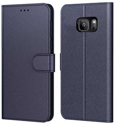 Tenphone Etui Coque pour Samsung Galaxy S7, Protection Housse en Cuir PU Portefeuille Livre,[Emplacements Cartes],[Fonction Support],[Languette Magnétique] pour (Galaxy S7 (5,1 Pouces), Bleu)