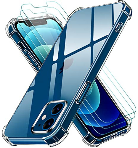 ivoler Case Compatible with iPhone 12 Pro, Compatible with iPhone 12, with 3 Pack Tempered Glass Screen Protector