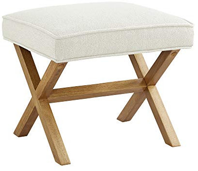 Amazon Basics Modern Padded Upholstered Square Ottoman, Stool, Entryway, Hallyway, Living Room, Linen, Solid Wood, Ivory, 45.7 x 50.8 x 45.7 cm