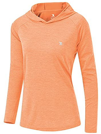 YSENTO Damen Sport Shirt Langarm Laufshirt Leicht Puli Hoodies Sweatshirts Yoga UV Schutz Wandershirt(Hell orange,M)