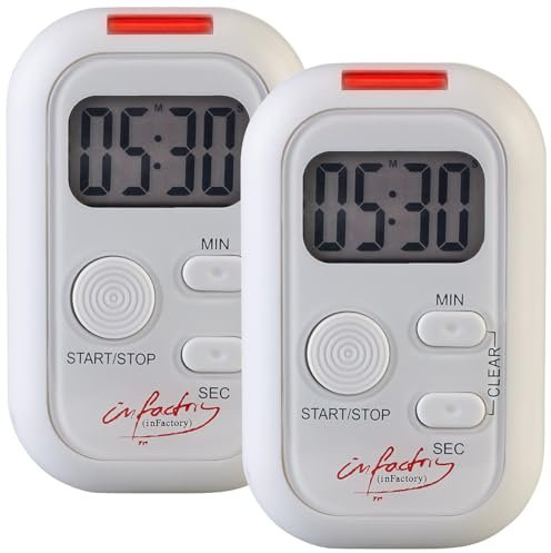 infactory Stoppuhr: 2er-Set Elektronischer Timer mit Ton-, Licht- und Vibrationsalarm (Timer Vibration, Eieruhr, Elektrischer)