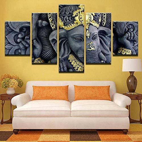 YUANJUN Puzzle 5 TLG Kunstdruck Modern Wandbilder Design Tapete Eingerahmt Bilder Drucke Leinwand Wandkunst Wohnkultur Gem?Lde Poster Mehrteilig XXL Gustomary Statue East India Hindu Classroom Band