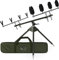normani Rutenhalter Ruten-Set Rutenauflage Rod Pod mit Bissanzeiger und V-Auflage Rutenständer aus Aluminium für 4 Ruten mit Teleskopfüßen Angel-Ständer mit Transporttasche Farbe Olive