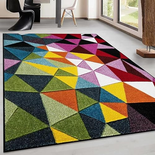SHAZ HOME Classic Designers Extra Large Multicoloured Rugs Colourful Rugs for Bedroom Living Room Soft Thick Floor Mat Door Mat (Geo Play, 60x110 cm)