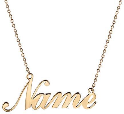 JewelryWe Personalised Name Pendant Stainless Steel Necklace for Men Women Girls,Gold